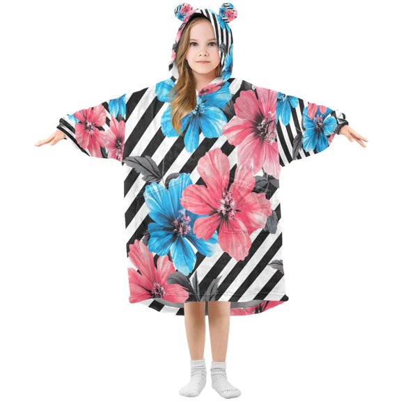 BZSMCE Wearable Blanket Hoodie Fashion Tropical Hibiscus Duo Home Wear