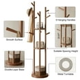 thumbnail image 3 of Solid Wood Rotary Coat Rack, Freestanding hat Rack with 3 Shelves and 9 Hooks, Coat tree for Bedroom, Entryway, Livingroom, Coat Hanger Stand for Coats, Scarves, Handbags (walnut), 3 of 8