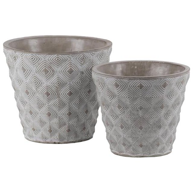Benzara BM180846 Ciment Rond en Relief Concentrique Diamant Design Pot&44; Gris - Lot de 2 - 5.75 x 6.5 x 6.5 Po.