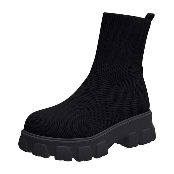 Jsaierl Women's Platform Ankle Knit Boots Elastic Chunky Heel Lug Sole Booties Slip On Sock Booties Shoes