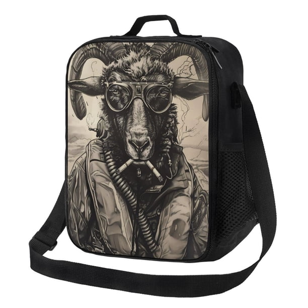 Fotbe Vintage Ram Pilot Lonchera Bolsa de Almuerzo para Hombres y Mujeres, Lonchera de Gran Capacidad, Bolsa de Almuerzo Reutilizable, Bolsa Térmica Aislante