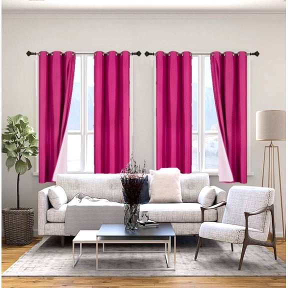 Gorgeous Home Linen Set of 2 Panels 100% Blackout Bedroom Window Curtain Panels, 84", Hot Pink