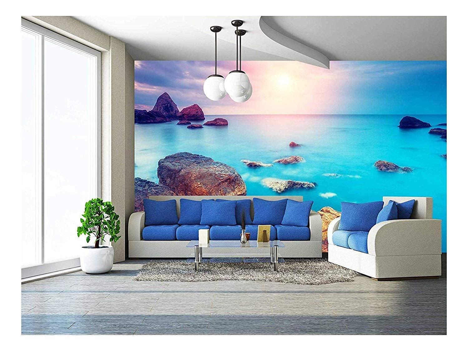 Creative Wall Mural Bright Sun Radiating Over the Blue Ocean Wall26 66x96 