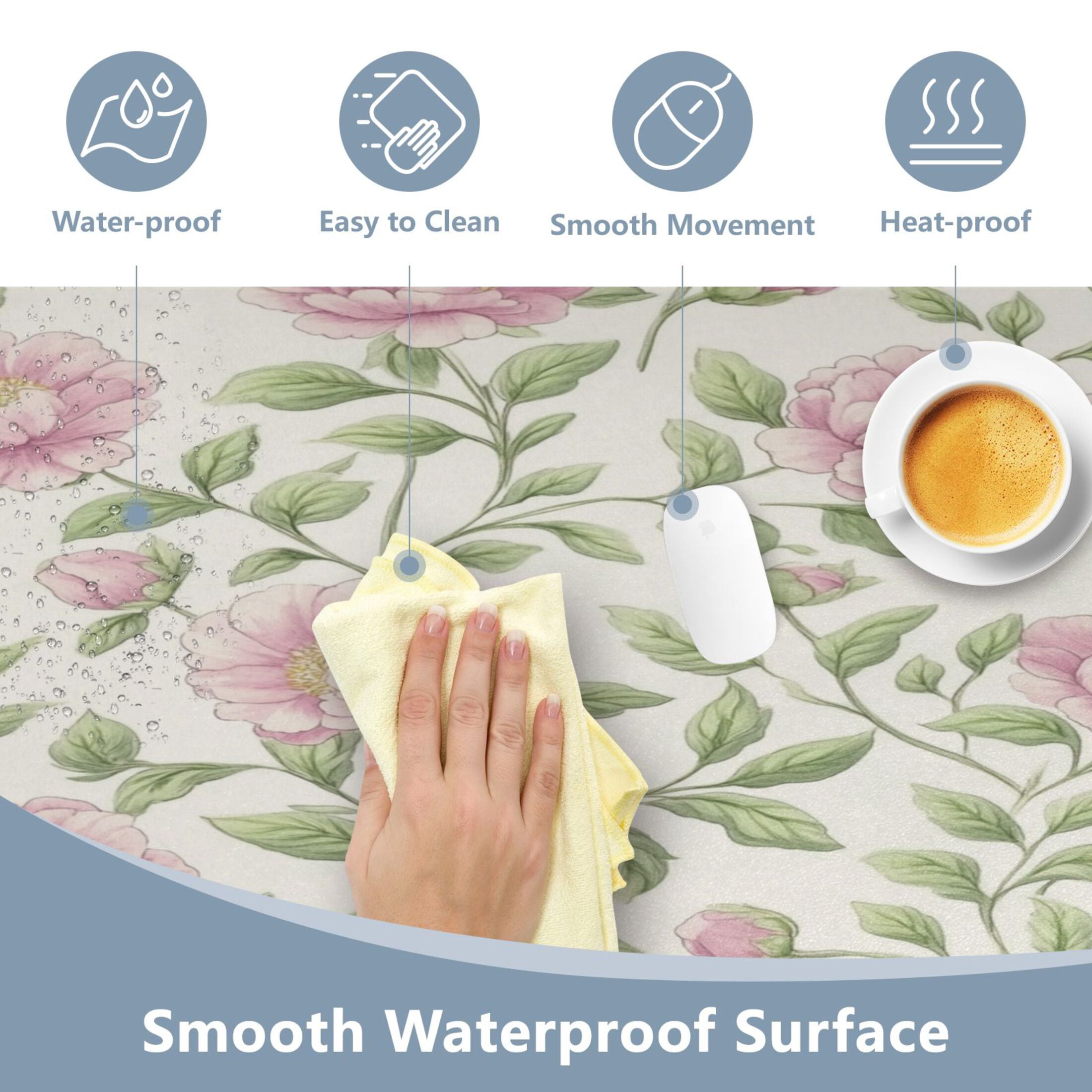 Wobogo Blooming Pink Peonies Gaming Mouse Pad Non-slip Leather Desk Mat Water Resist Keyboard Pad for Gamer Office 16.5×35.4in
