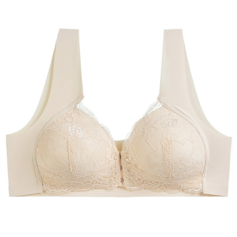 Women's Front Closure Bra Full Coverage Wirefree Lace Plus Size Bra,Dotmalls  Bras,Front Hook, Stretch Lace,Posture Correction (Color : Beige, Size :  Small) at  Women's Clothing store