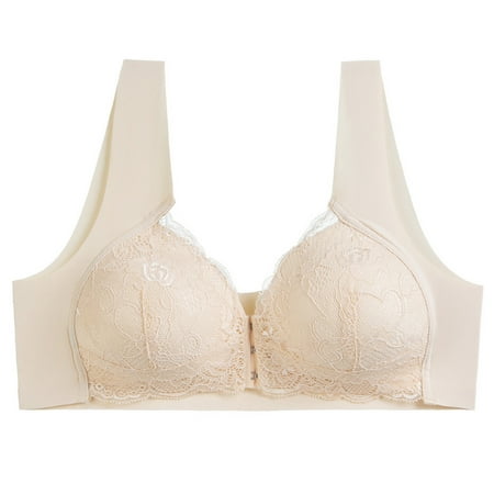 

UHUYA Womens Bras Mothers Day Gifts Sexy Lace Wireless Front Closure Bras For Lingerie Comfort Push Up Bra Silke Adjusted Big Size Backless Bralette Tops Beige 40/90B-E