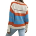 thumbnail image 5 of STARVNC Women V Neck Striped Contrast Color Long Sleeve Knit Sweater, 5 of 7