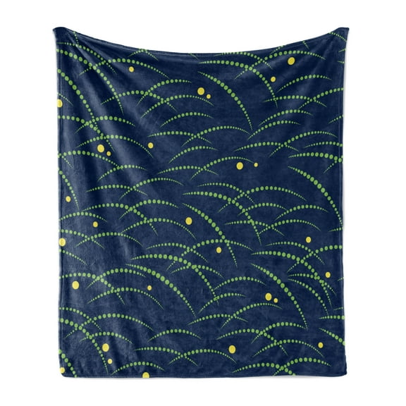 Japanese Soft Flannel Fleece Throw Blanket, Tsuyushiba Japanese Traditional Pattern Culture Folk Boho, Cozy Plush for Indoor and Outdoor Use, 70" x 90", Navy Blue Lime Green, by Ambesonne