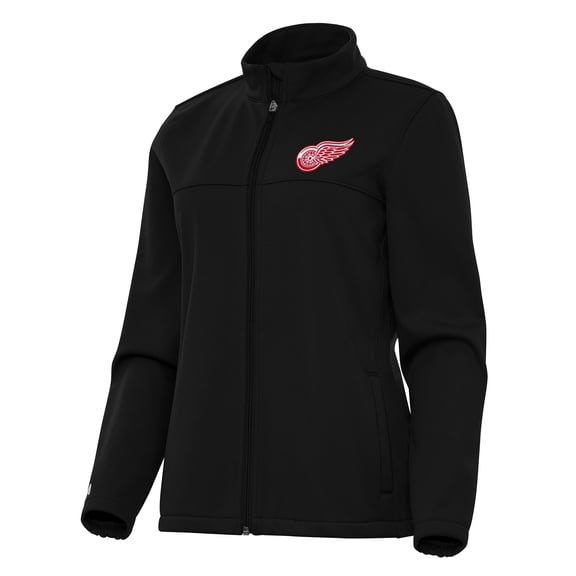 Women's Antigua Black Detroit Red Wings Links 2 Full-Zip Golf Jacket