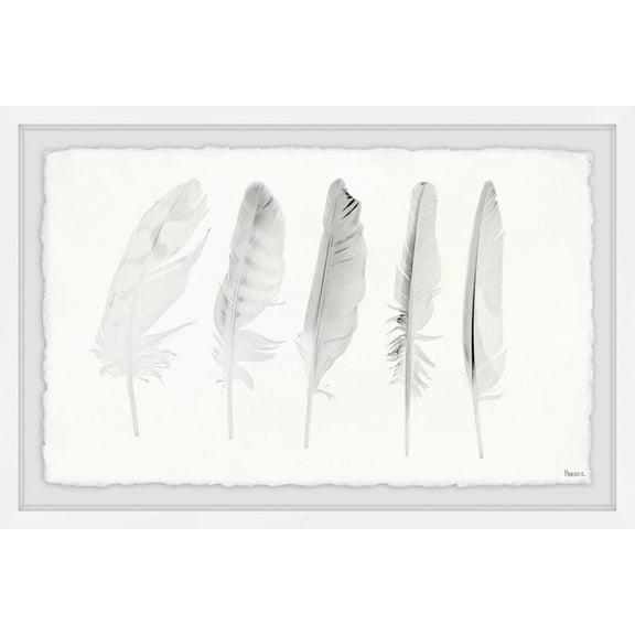 Parvez Taj Five White Feathers II Framed Wall Art, 8" x 12"