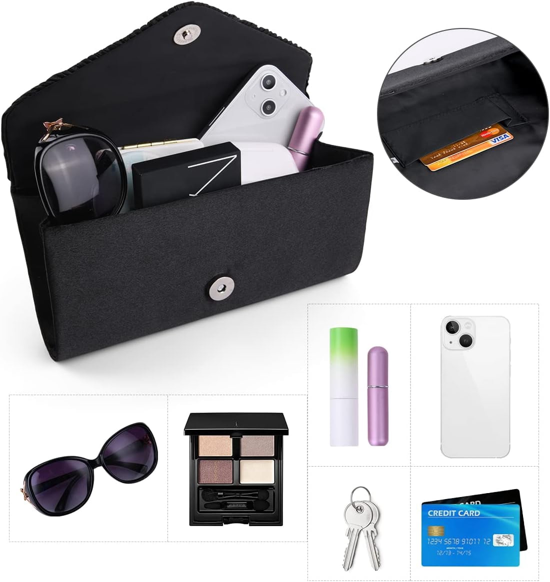 SONGAU Clutch Purses For Women, Satin Envelope Evening Purse, Formal Party Clutches With Detachable Chain Strap, Stylish Crossbody Shoulder Clutch Bag Wedding Purses Cocktail Prom Handbags