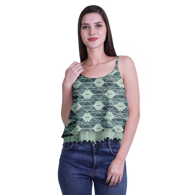 Moomaya Printed Womens Spaghetti Strap Crop Top Cami Summer Tops