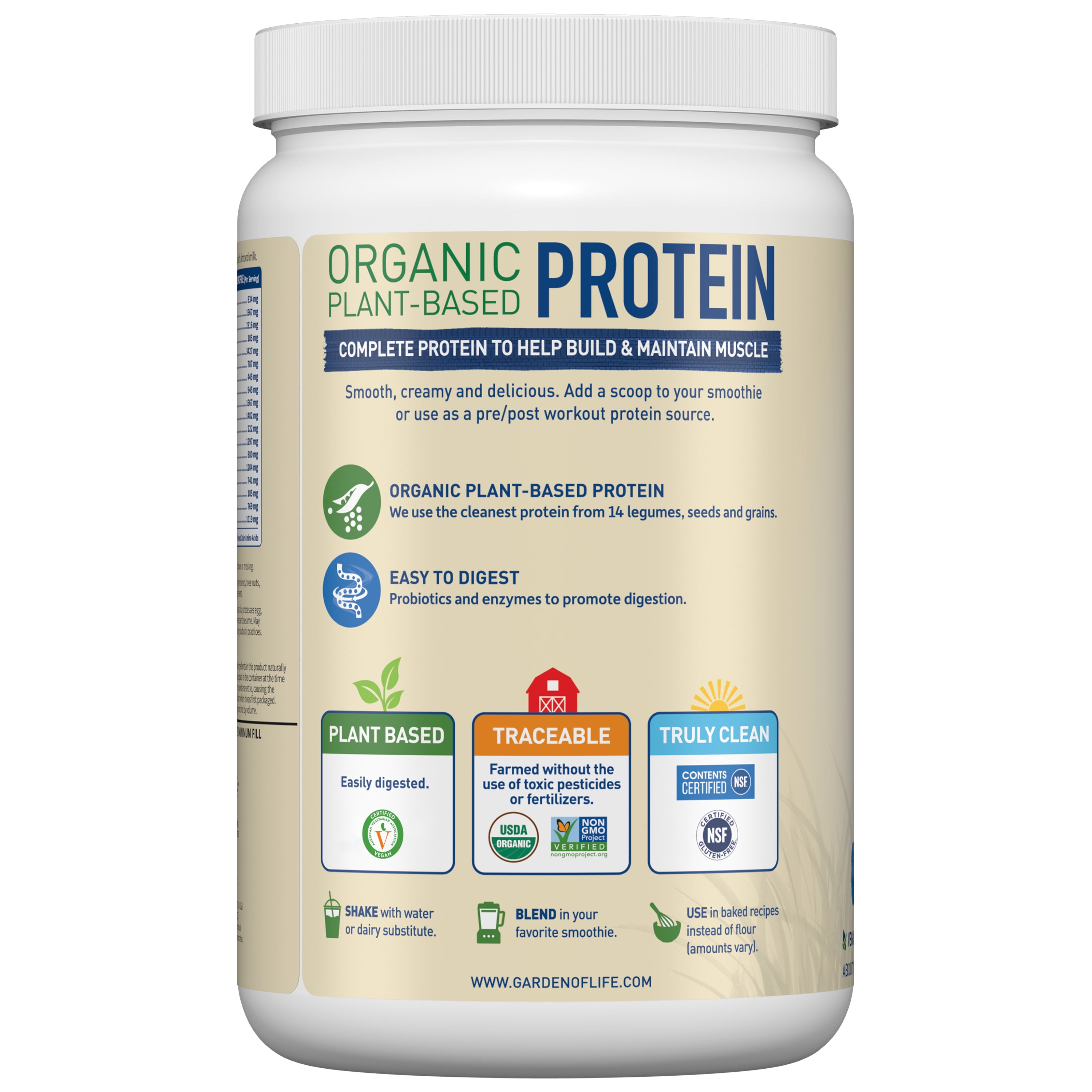 Garden of Life Organic Plant-Based Protein Powder, Vanilla, 20g Protein Shake Drink, Vegan, Probiotics, Digestive Enzymes, 19.05oz​