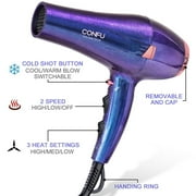 Hair Dryer, CONFU 1875W Professional Ionic Blow Dryer for Hair Care,3 Attachments for Home Salon Travel, Purple