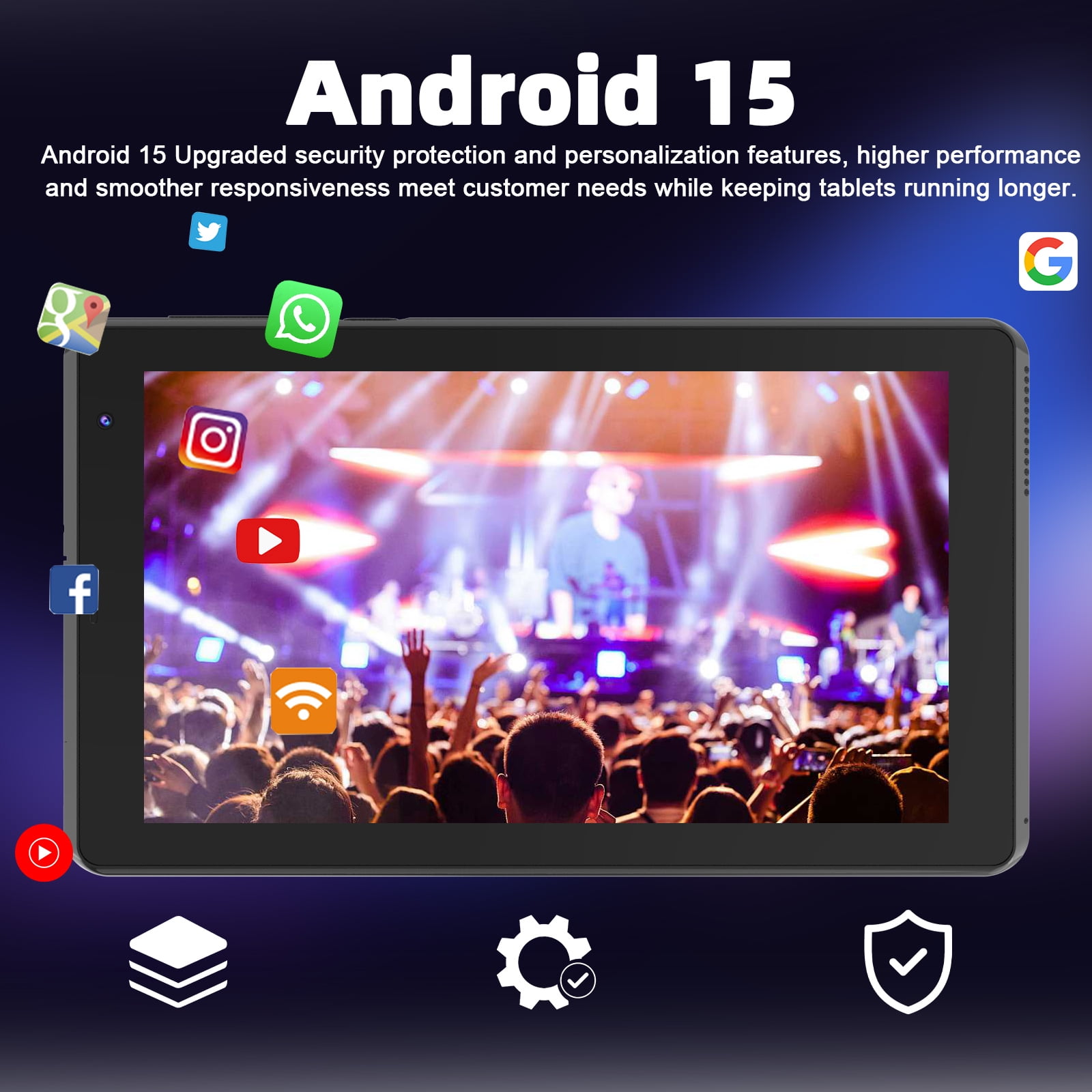 7 inch Tablet Android 15 Tablets, 6GB RAM 32GB ROM 1TB Expandable, Quad-Core Processor Tablet PC, WiFi6, 3000mAh Battery, Bluetooth, 1024 x 600 IPS Touch Screen, 2+5MP Dual Camera, GMS, Blac