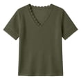 thumbnail image 4 of hlysgo Women's V Neck Tops Short Sleeve Waffle Knit Lace Shirts Summer Casual Loose Basic Tunic Tee Army Green,M, 4 of 6