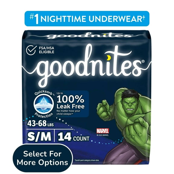 Goodnites Boys Nighttime Bedwetting Underwear, S/M (43-68 lbs), 14 Count (Select for More)