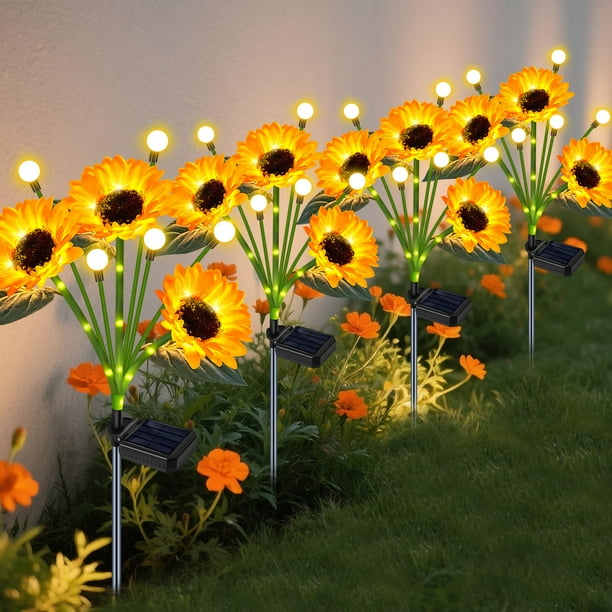 Luces solares de jardín TEDOF con diseño de girasoles, impermeables, paquete de 4