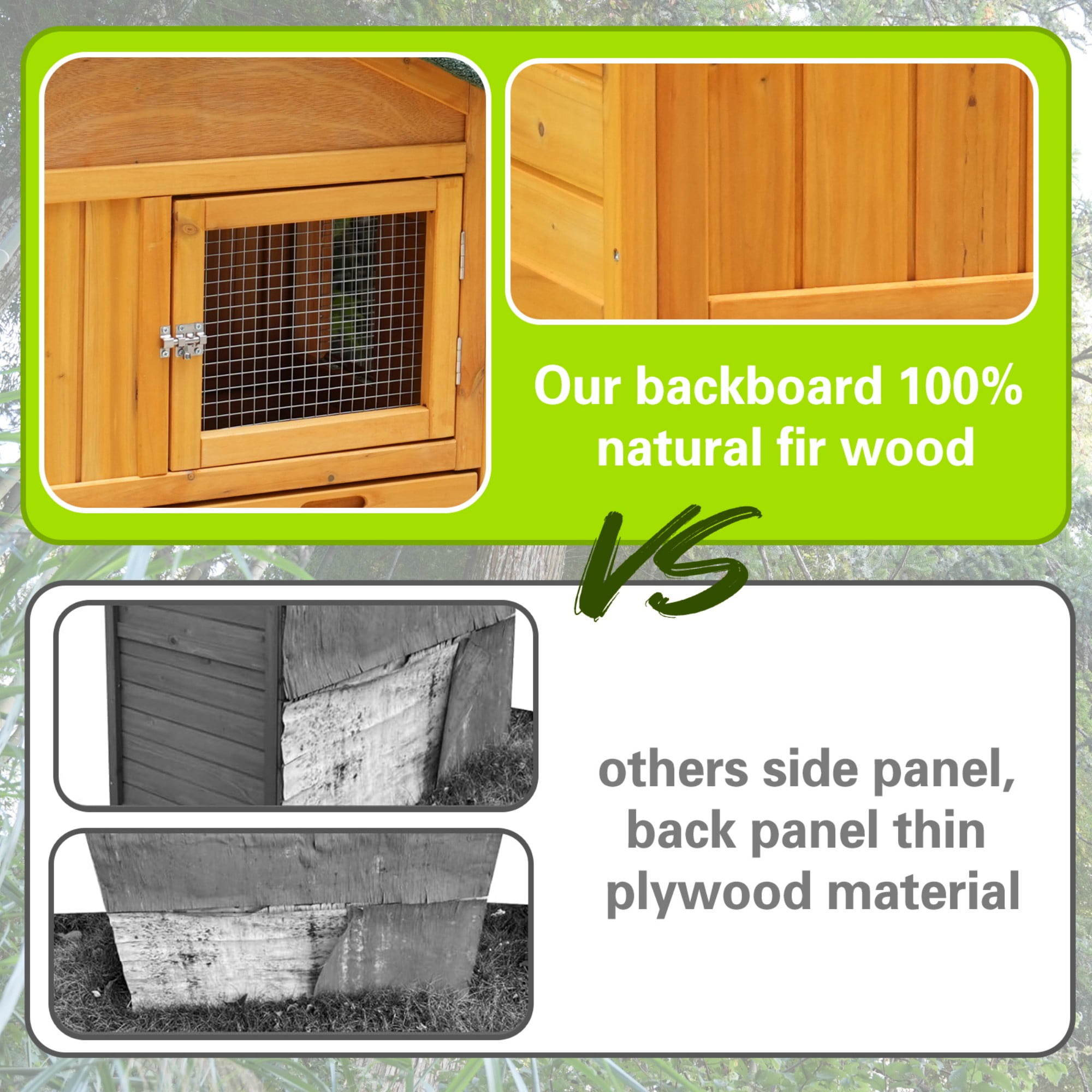 BOFANG 2-Story Wooden Rabbit Hutch Outdoor with Waterproof Roof, Removable Tray & Sunshade