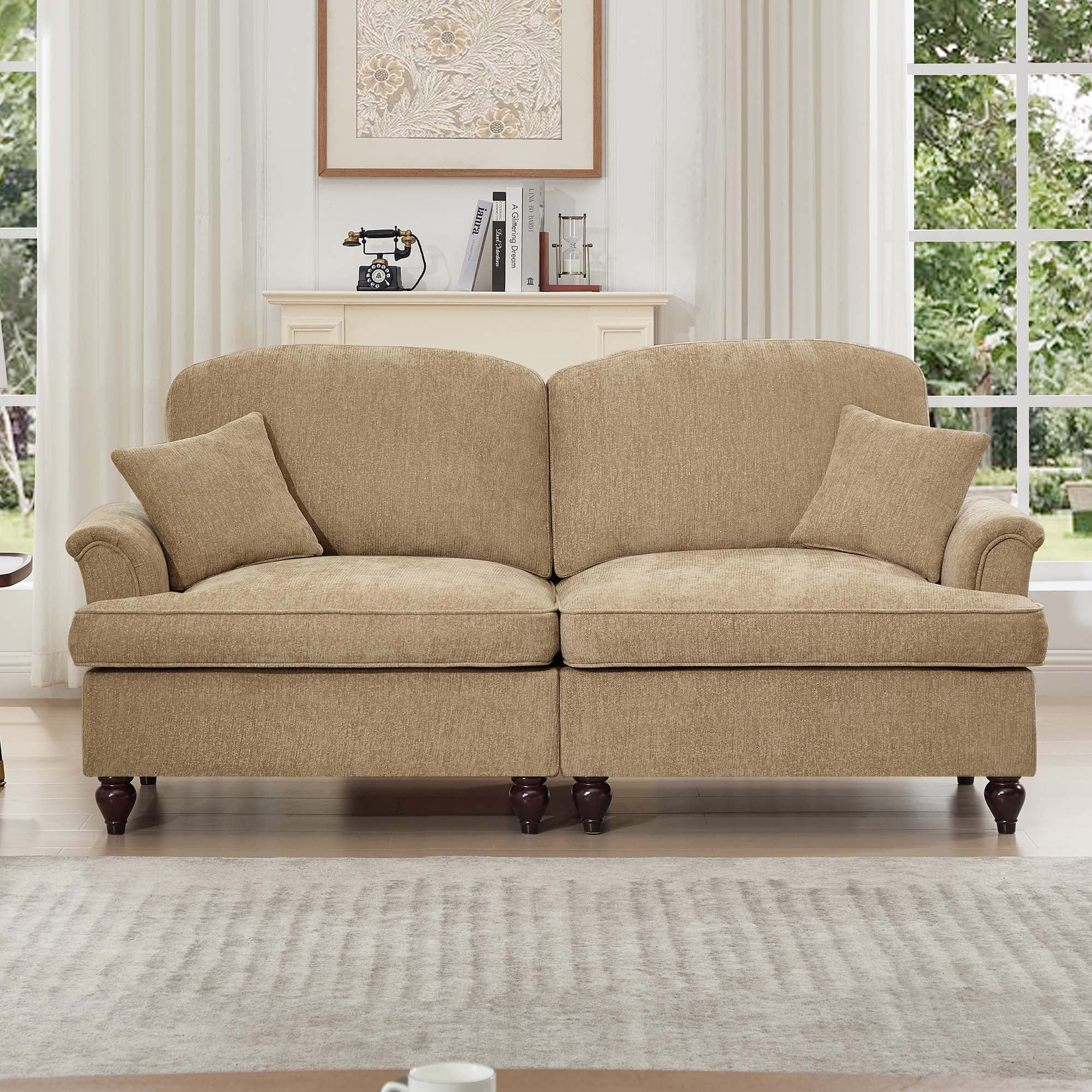 Firscook 76” Chenille Loveseat Sofa, Oversized Couch for Living Room, Light Coffee