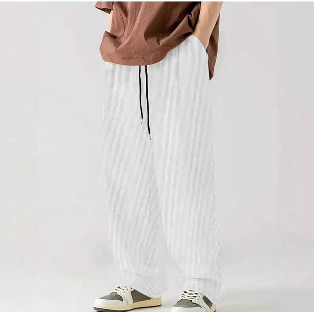 Pantalones largos de pana elásticos con cordones para hombre, de color liso, para actividades al aire libre, para fitness, pantalones largos para hombre
