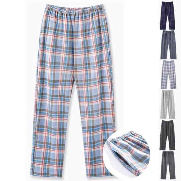 Zenithor Mens Cotton Plaid Elastic Waist Pajama Pants Straight-Fit Night Lounge Trousers Soft Pants for Weekend Relaxing or Sleeping,M-4XL Multicolor