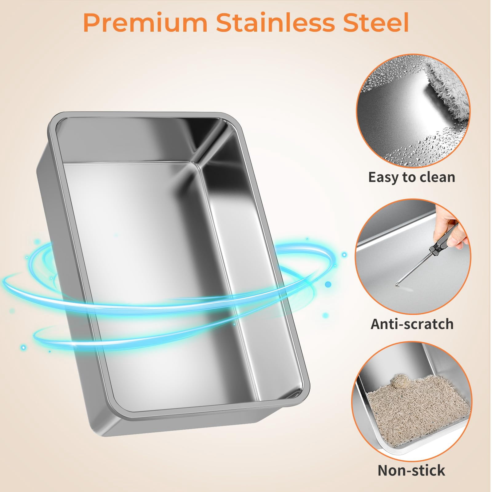 Stainless Steel Cat Litter Box With Lid Extra Large Enclosed Non-sticky Metal Pan High Sided & Scoop  Odor Free Front Top Entry Anti-leakage Easy Cleaning