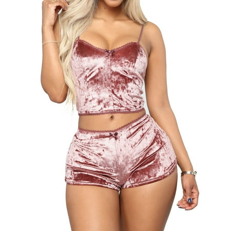 

Women Lingerie Velvet Crop Top+Shorts Set Babydoll Underwear Sleepwear