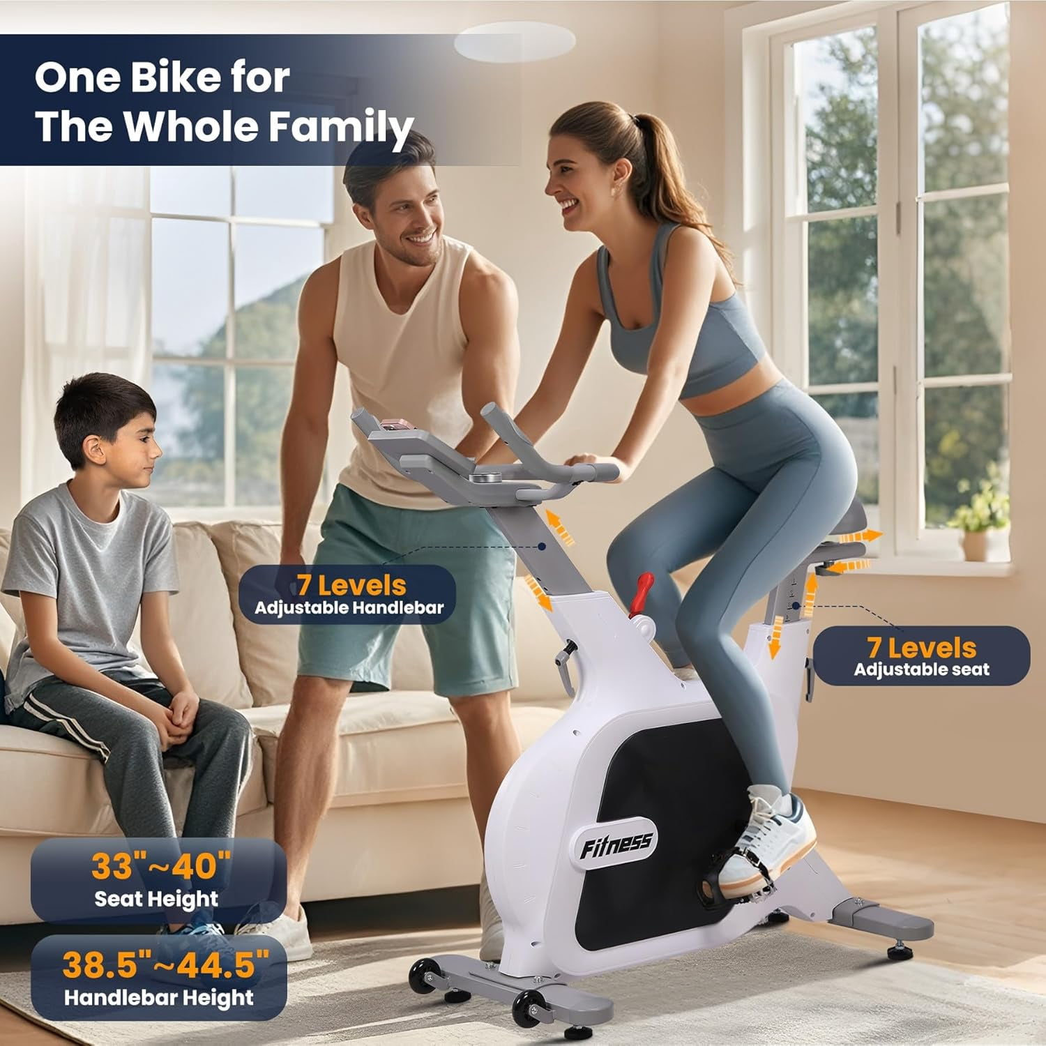 Exercise Bike, Stationary Bikes for Home with 32-Level Quiet Magnetic Resistance, Magnetic Stationary Bike with LED Display for 7 Types of Data, Including Pulse, Calories, and Distance Etc