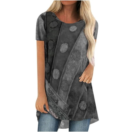 

Womens Tops Corset Tops for Women Trendy Women Summer Leisure Crew Neck Short Sleeve Printed Ladies Tops Blouse T-shirt White Long Sleeve Shirts for Women Valentine Shirts for Women Gray 2XL