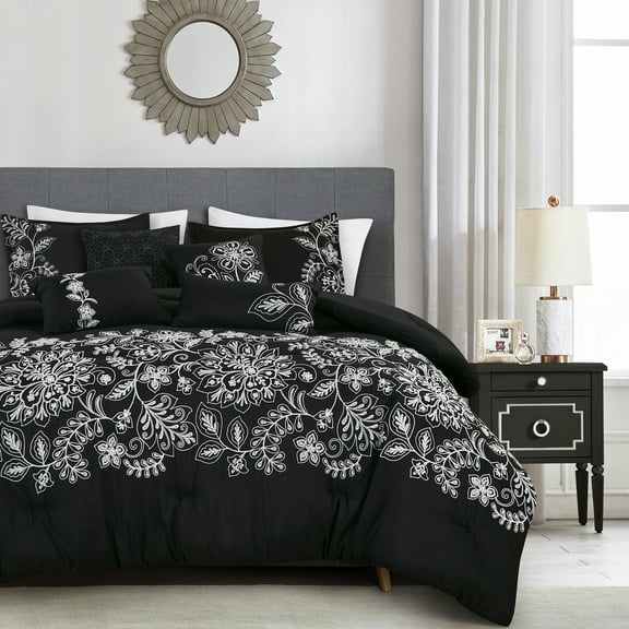 EvJk 7-Piece Luxury Comforter Set, Couture-Level Embroidery, Queen