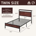 thumbnail image 2 of Bolvdo Twin Bed Frame with LED Headboard, USB Charging Port, Noise-Free Metal Wood Bed Frame, Brown, 2 of 8