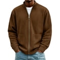 thumbnail image 3 of Men Full Zip Knit Cardigan Sevevn Long Sleeve Ribbed Stand Collar Sweater Jacket With Dual Side Hand Pockets Loose Fit Outerwear For Daily Casual And Travel Occasions, 3 of 8