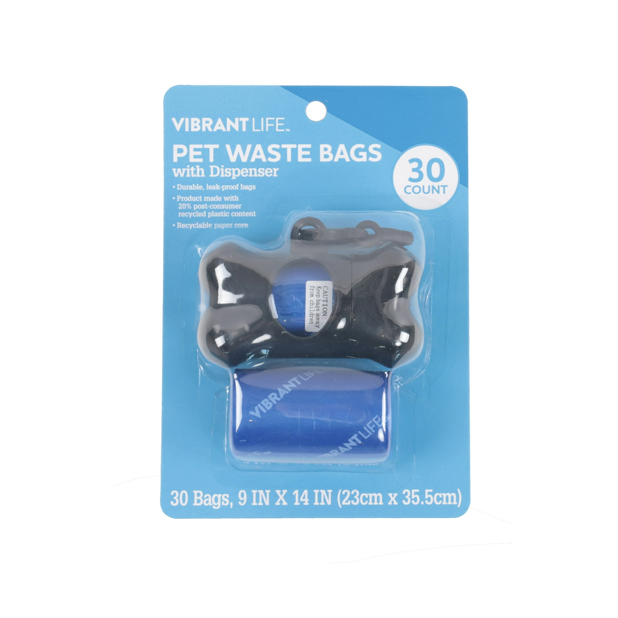 Vibrant Life Dog Poop Bag Dispenser Holder with Blue Pet Waste Bag, 30 Count