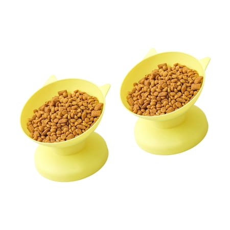Yiran Neck-Protective Cat Food Bowls Yellow 2 Pcs