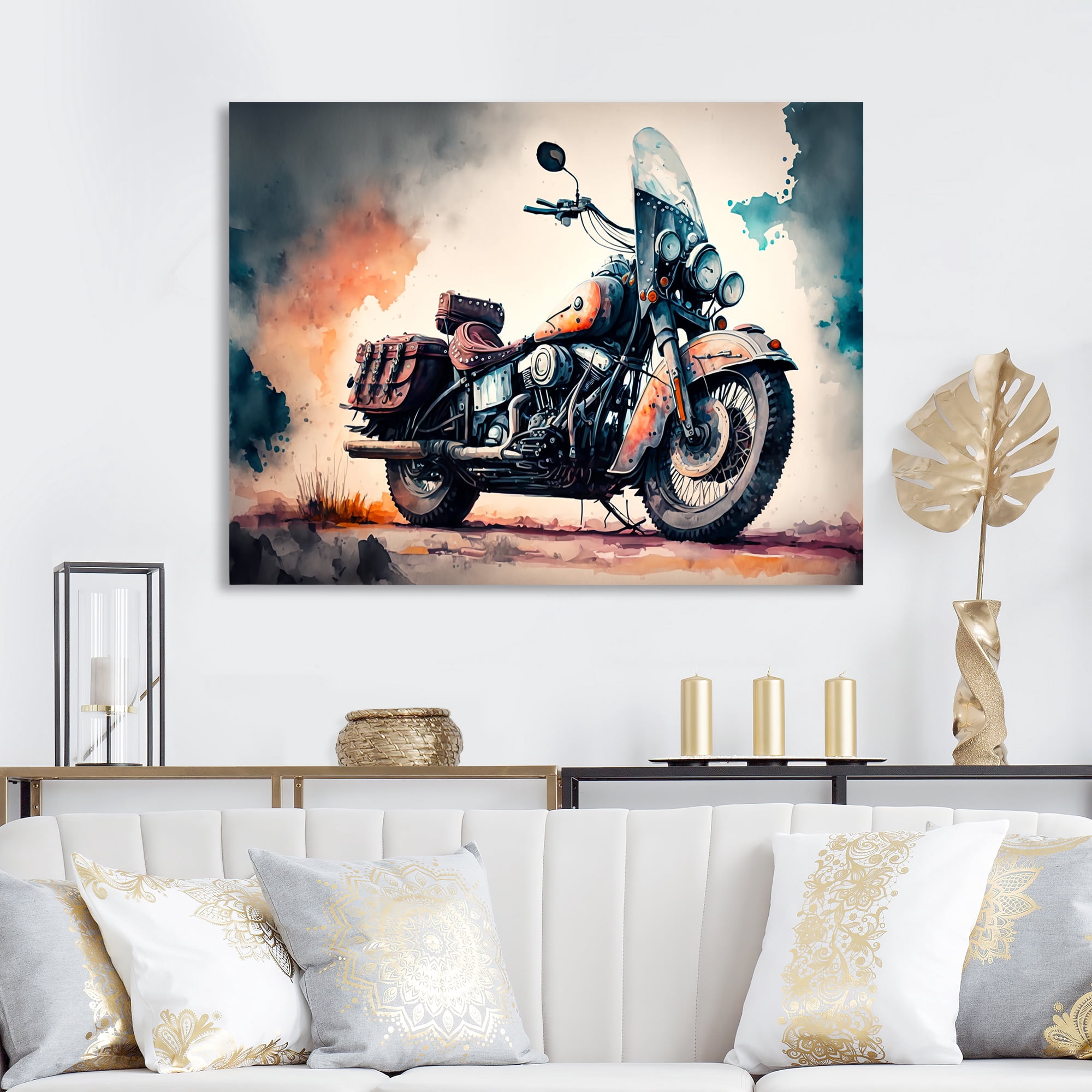 Designart Motorcycle Parked In The Desert I Canvas Wall Art