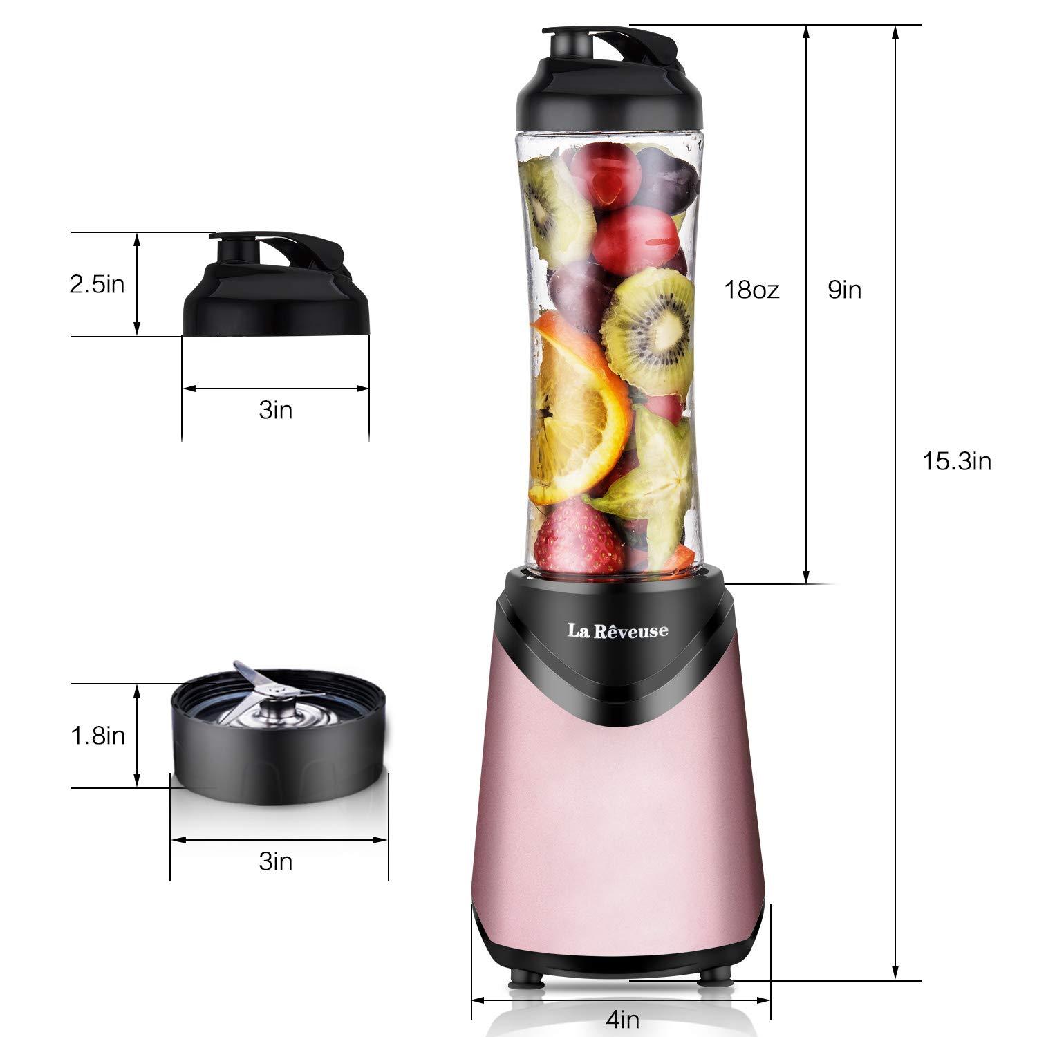 La Reveuse 300W Personal Smoothie Blender with 18 oz Bottle, Pink photo 2