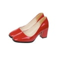 thumbnail image 3 of GENILU Closed Toe Block Heels for Women Round Toe Low Platform High Heel Pumps Wide Width Red 9, 3 of 9