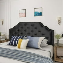 Queen Size Headboard with Tufted Upholstery, Solid Wood & Metal Legs, Nailhead Trim & Adjustable Height