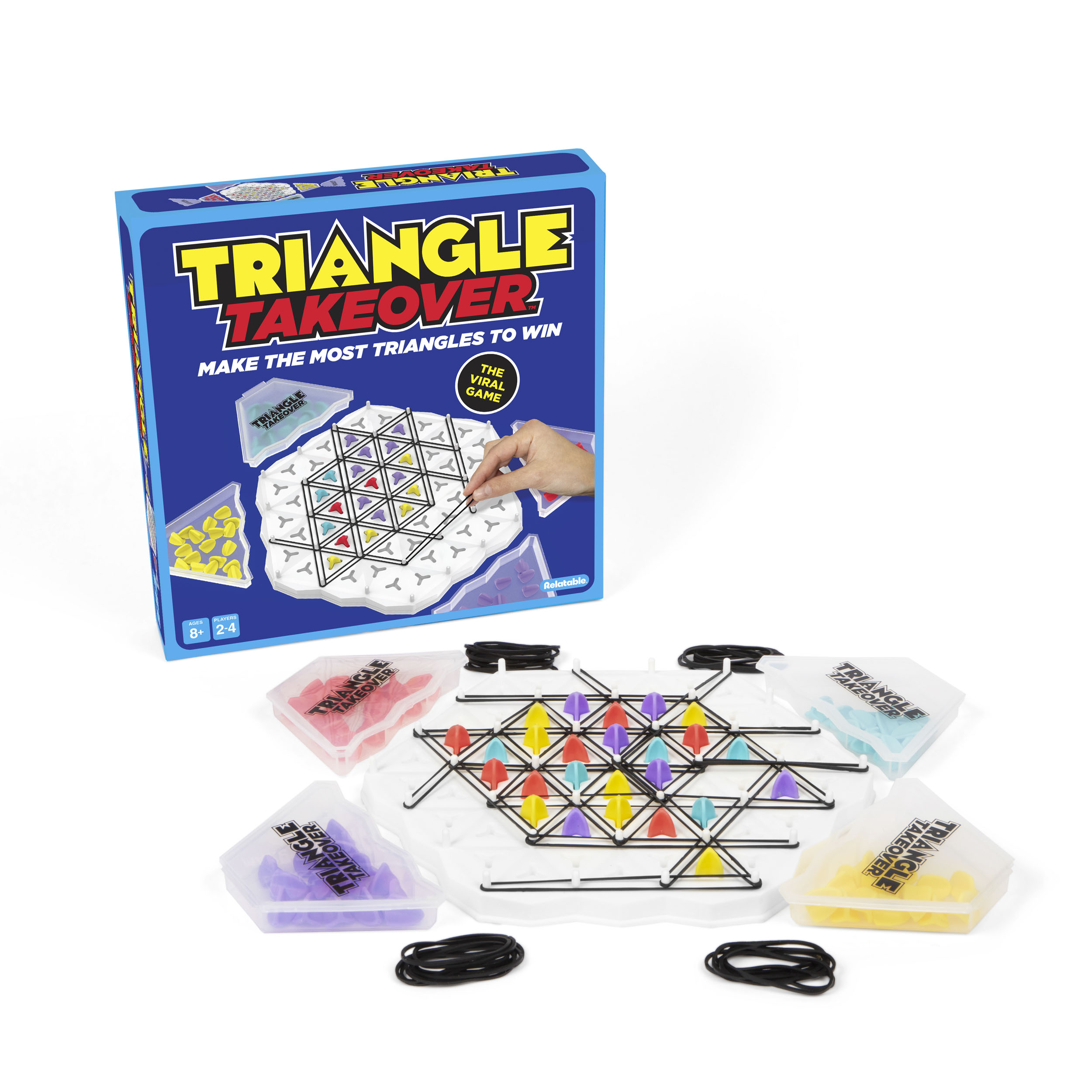 Triangle Takeover by Relatable, Family Game for Kids Ages 8+, Includes Board, Rubber Bands, Pegs & Storage Cases