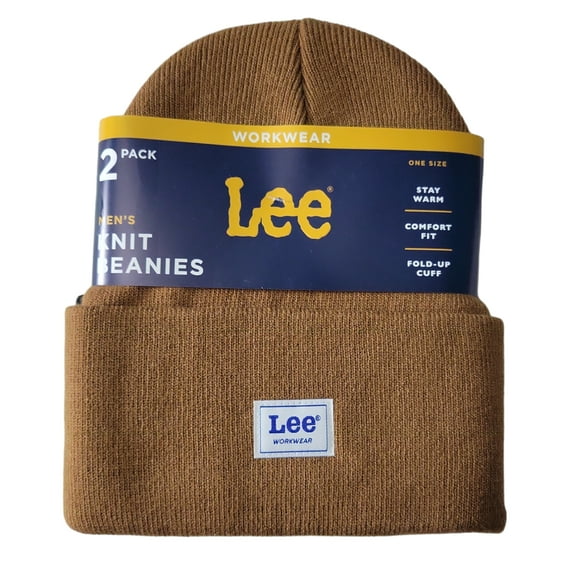 Lee Workwear Men's Soft and Warm One Size Fold Up Cuff 2pk Beanie (Brown/Black)