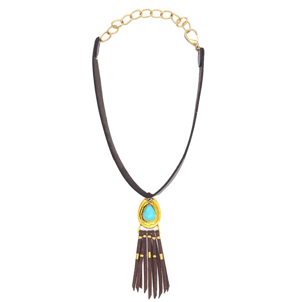 LOHOME Fashion Necklaces Retro Turquoise Alloy Tassel Charm Statement Necklace Choker for Women 