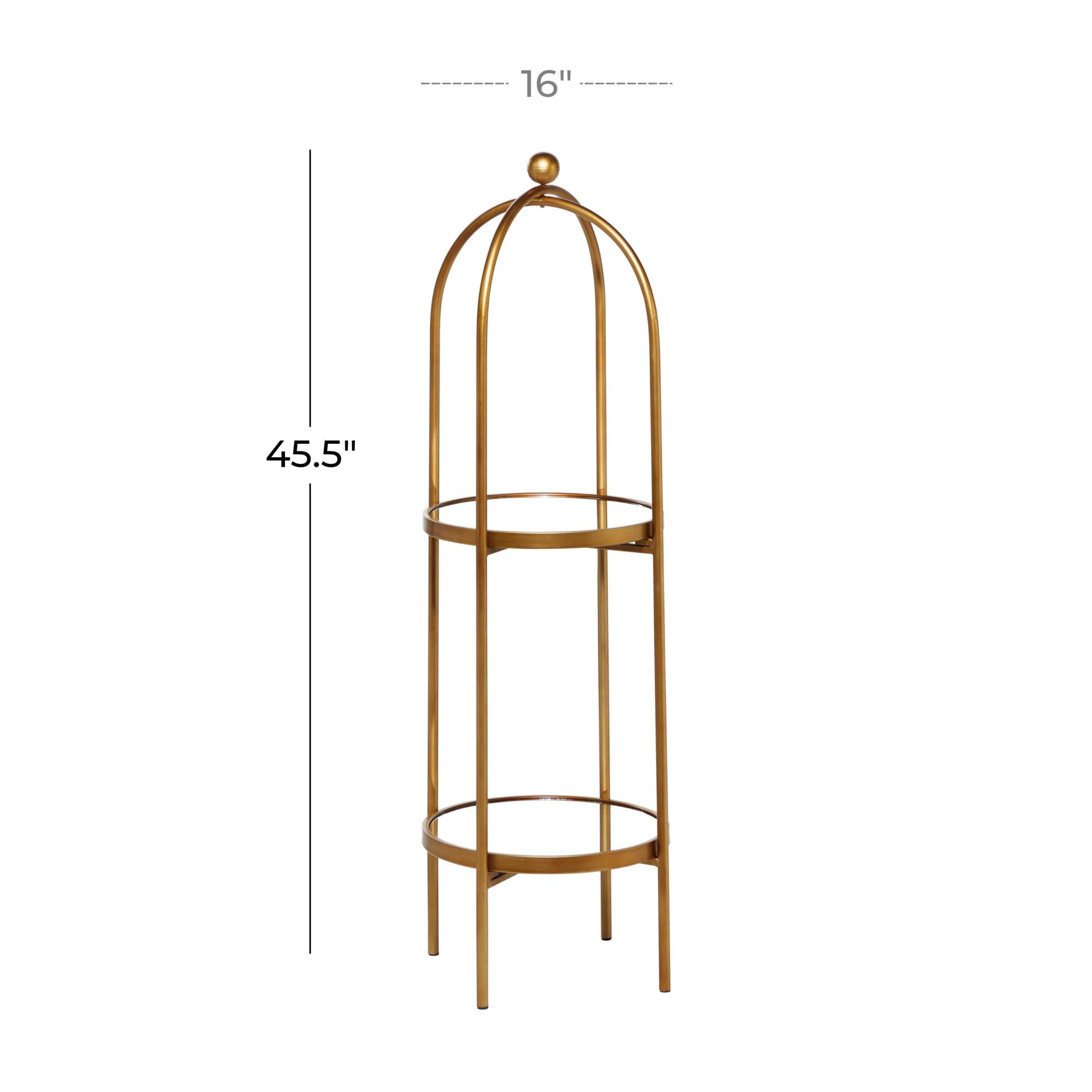 DecMode 16" x 46" Gold Metal 2-Tier Shelving Unit with Mirror Shelves, 1-Piece