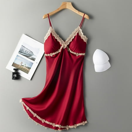 

Women Satin Sling Skirt Dress Sexy Lingerie Home Wear Pajamas Nightdress Summer Dresses 2023