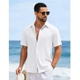 thumbnail image 2 of COOFANDY Mens Short Sleeve Casual Shirts Button Down Striped Summer Shirts Textured Vacation Beach Shirt, 2 of 6