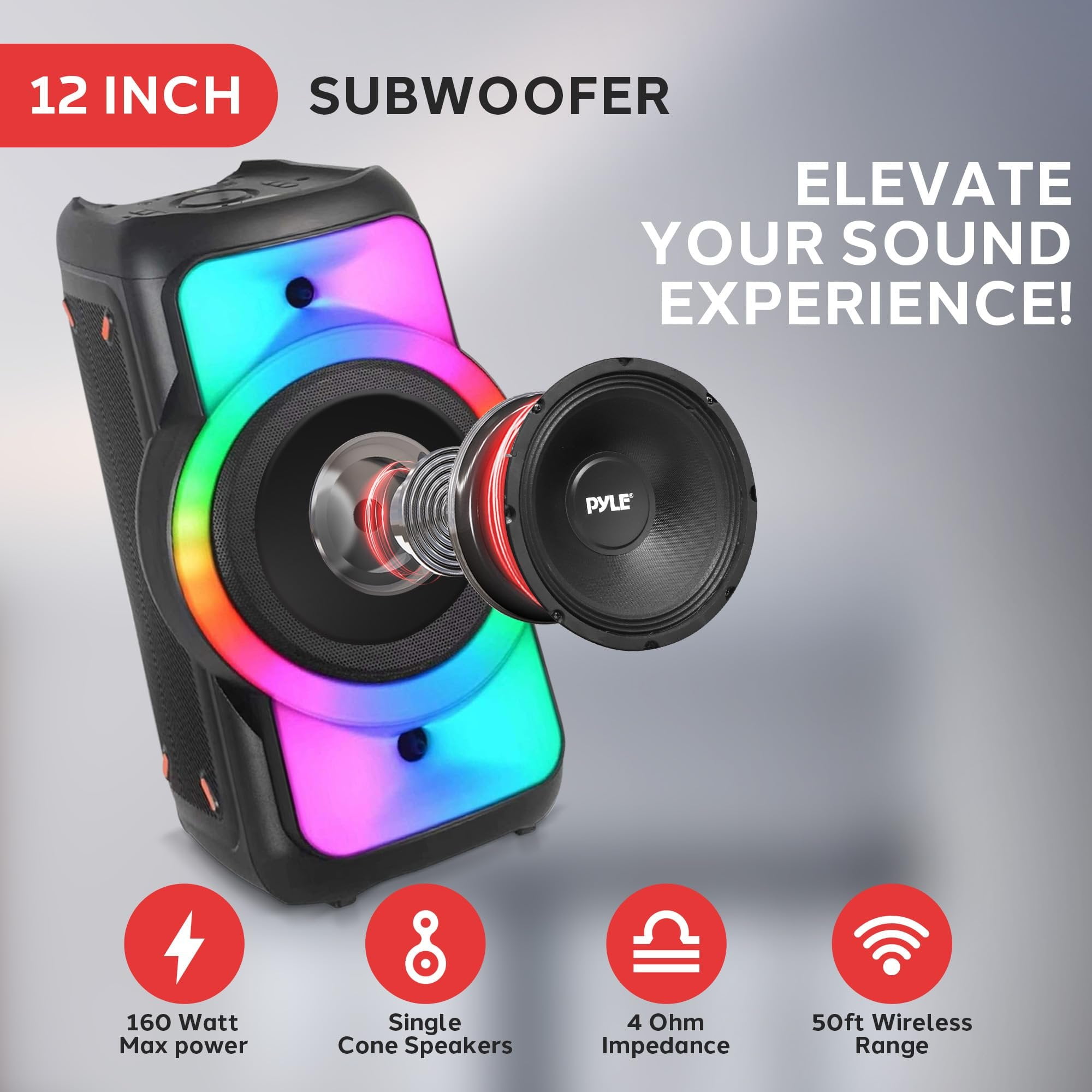 Pyle Audio Large Bluetooth Party Speaker - Big Bluetooth Speaker with True Wireless Stereo System - Enjoy Powerful Bass and Clear Treble - Big Speaker with Carry Bag - PPHP1979BG - 160W