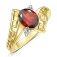 thumbnail image 4 of RYLOS Rings for Women 14K Gold Plated Silver Greek Key Designer Ring 9X7MM Gemstone & Diamond Ring January Garnet Jewelry Size 10, 4 of 8