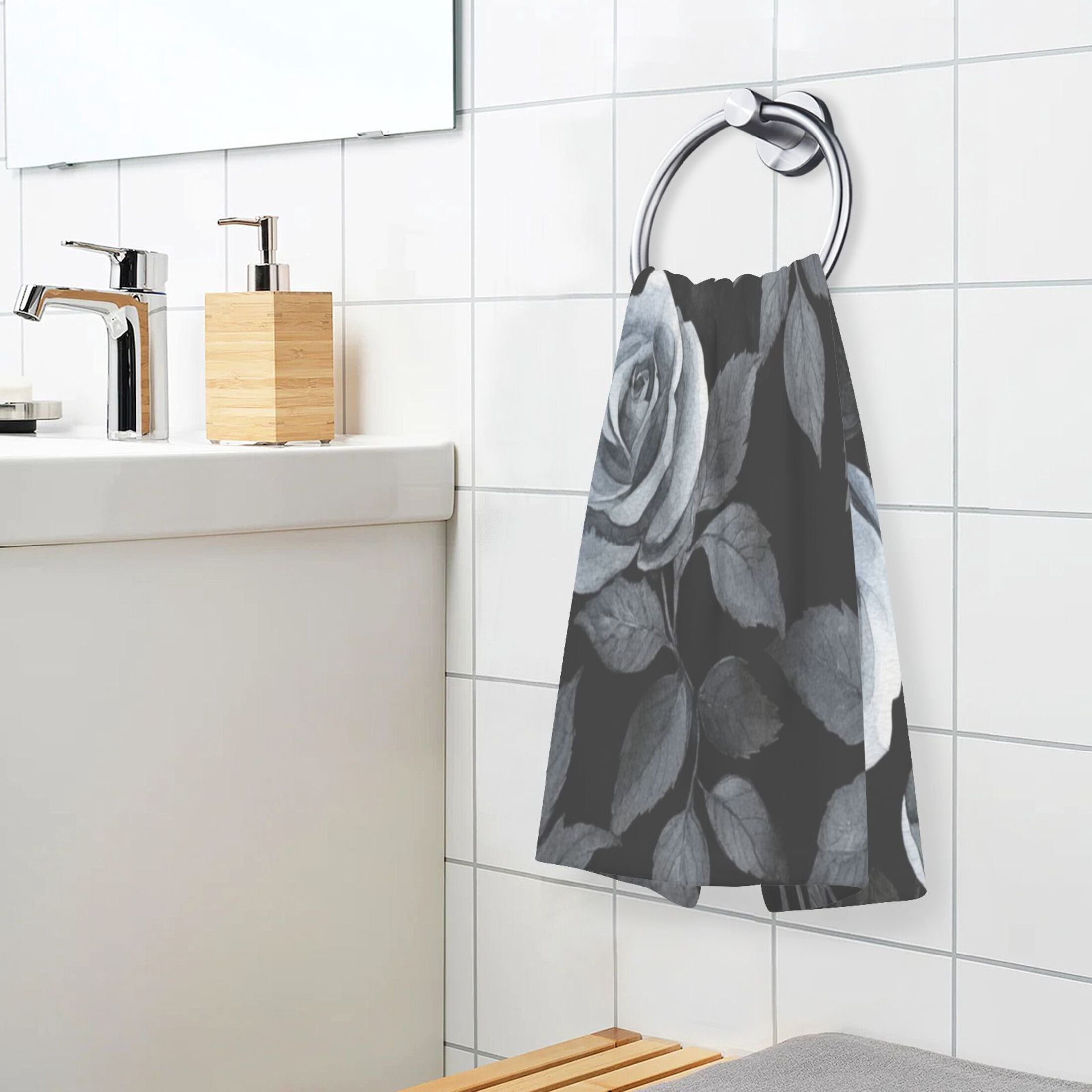 Cotton Towel Two-Piece 16x28 Inch One Sizex2 Face Towel Set Towel Set Cotton Hand Bath Towel Bathroom Beach Black Roses