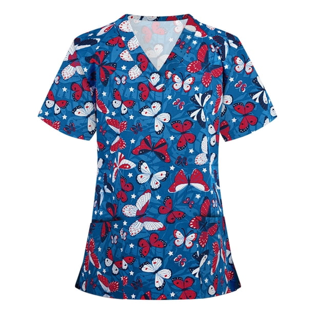 Puntoco Blusa de uniforme de trabajo con cuello en V y manga corta para mujer Puntoco Puntoco-5434