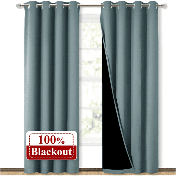 Blackout Curtains 84 inches Long, Pair of Energy Smart & Noise Blocking Out Drapes for Baby Room Window, Thermal Insulated Guest Room Lined Window Dressing(Greyish Blue, 52 inches Wide)